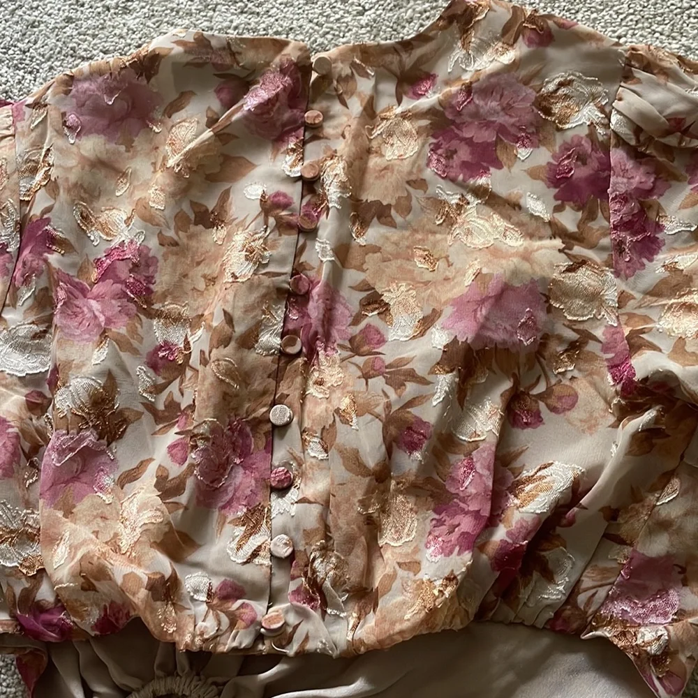 En Saison Lissandra Pink Multi Floral Cut-Out Detail Midi Dress, sz S - Picture 10 of 16